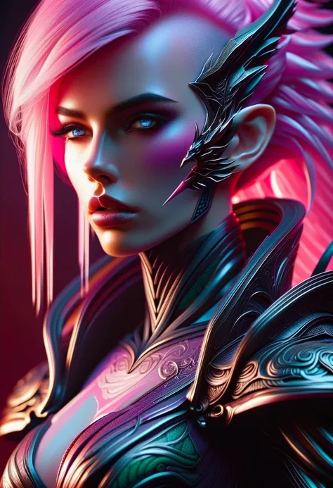 Cyberpunk l close up pink haired female with a black dragon next to her, portrait, clear sharp focus, featuring a dark and eerie atmosphere hyper realistic, 8K professional photography art, photorealistic masterpiece: by aaron horkey and jeremy mann: intri...