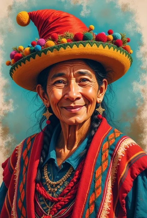 Drawing of an Oaxacan with a Christmas hat
