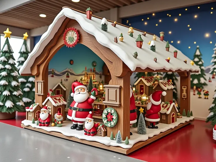 Wooden frame 2×2 meters with gable, cartoon style, Santa village