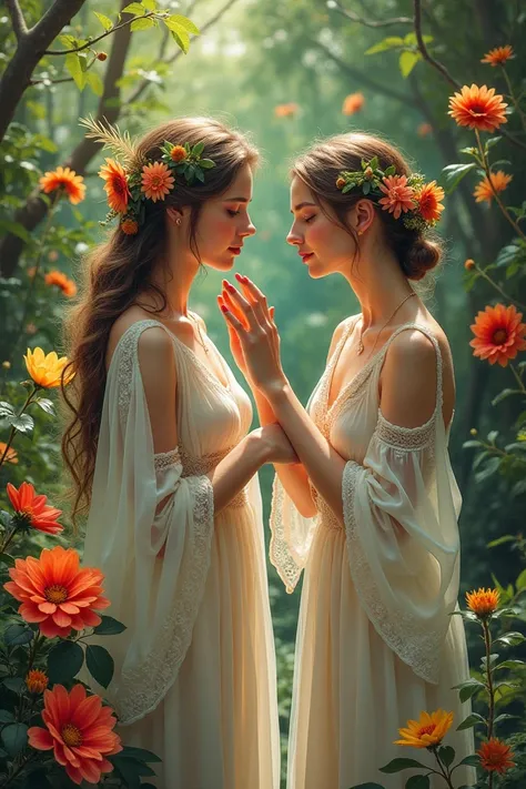 Beautiful  women on flowers 