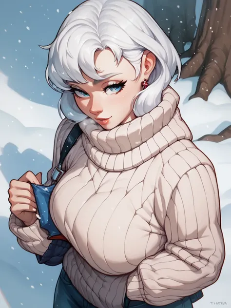 score_9, score_8_climb, score_7_climb, score_6_climb, score_5_climb,  Lhta 4564 , 1 girl, sweater,  snow,  long white hair