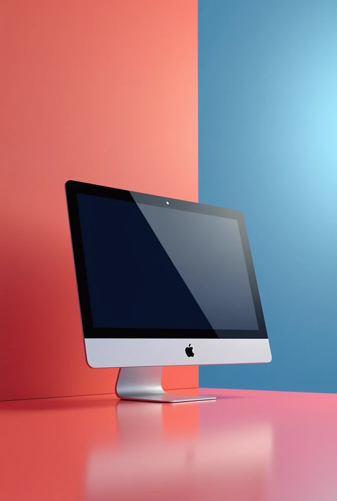 The iMac is stylishly placed on a solid color background.