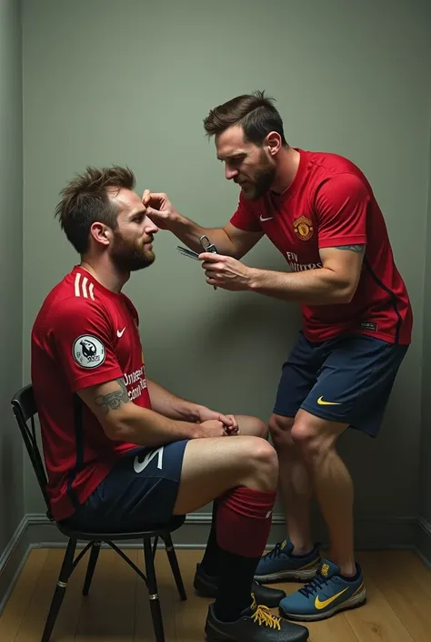 Messi cutting rooney hair