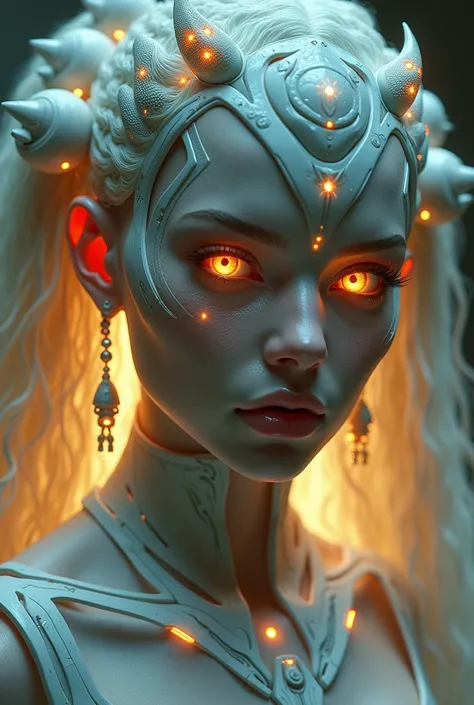 The goddess, Fortuna, glowing eyes, head to breast, silicone cybernetics. High Resolution, Masterpiece, Award Winning, Best Quality, High Details, High Quality, UHD, Optical Illusion, Impressionism, Art Deco, Cinematic, Cinematography, Futurism, Hyperreali...