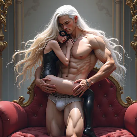  Handsome man with long white hair,  European appearance is worth , A handsome man ,  beautiful skin ,Beautiful Body, Venus a sailor with golden hair kisses passionately,. They are lying in the castle  , nakeds lying fuckings passion sex, A girl sitting on...