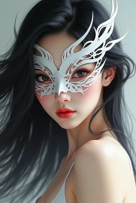 Black hair, Cute, Pretty, Two-pronged, A little bit early,  black eyes , Like a real face, white mask, Like a real person , female, Masks worn by Korean people