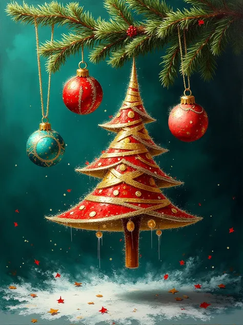 (best quality,4k,8k,highres,masterpiece:1.2),ultra-detailed,(realistic,photorealistic,photo-realistic:1.37),Christmas tree ornament,painting,brush strokes,artistic style,elegant design,detailed patterns,rich colors,sparkling highlights,glossy finish,dangli...