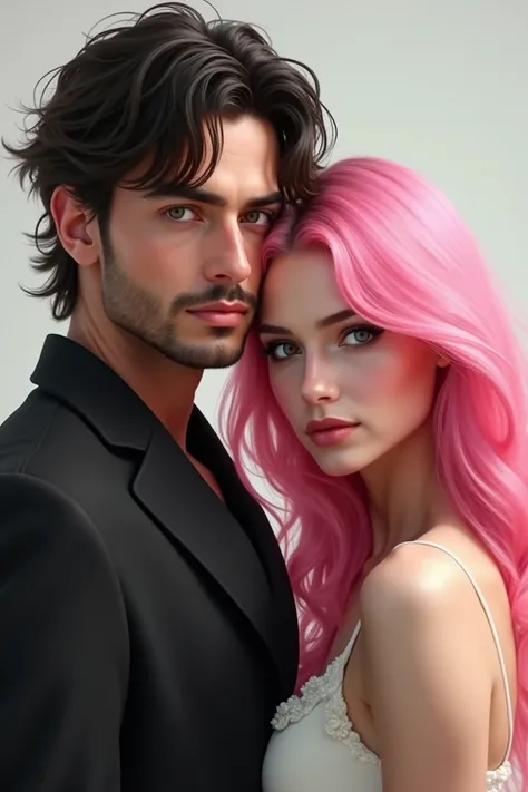 Wavy haired man next to pink-haired woman