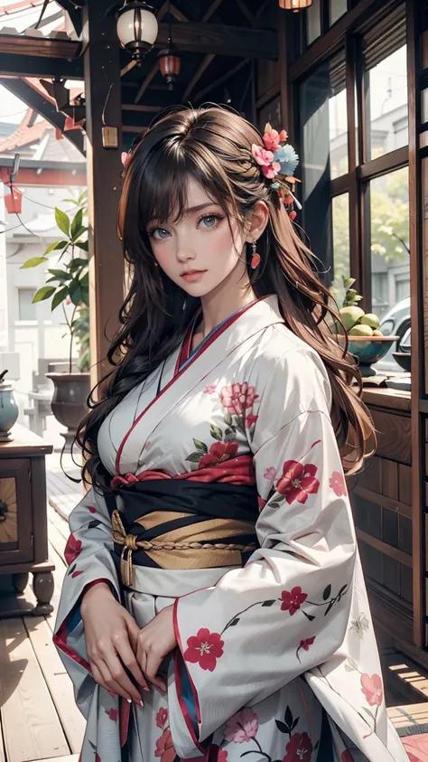  24 year old female、 Upstyled Hairstyle 、Beautiful woman in kimono 、