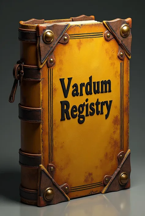  The pages of an old leather-bound notebook have yellowed and the corners worn.  On  "Vardum Registry " It says.  Let it stand straight so that only the lid is visible