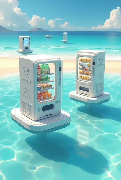 Vending machines float on the water at the beach the sell convenience thing for beachgoer and can move on the sand