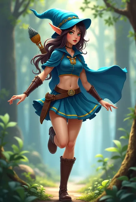 masterpiece), top quality, best quality, (official art, beautiful and aesthetic:1.2), (1girl), extreme detailed, semirealistic, 3d anime cg, smooth shading, colorful, (solo), full body, woman, fantasy, youthful womanly elf ranger, brunette, determined but ...