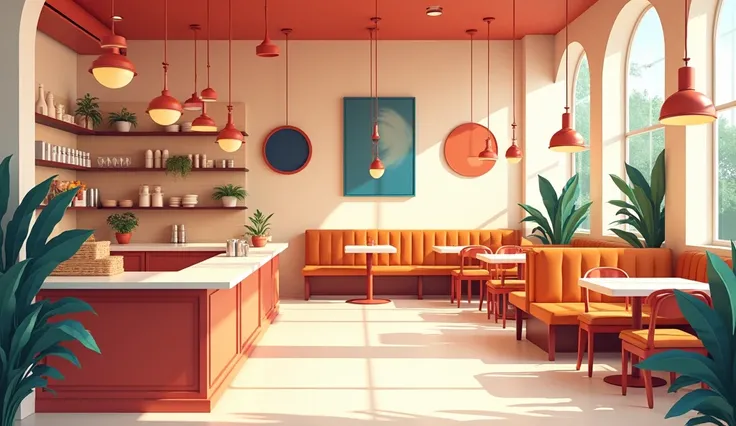 eatery with cool interior backgroud without people flat 2d style