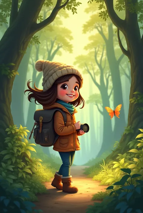  believe me a happy girl wanting to set out on a mission in the woods with her backpack, A flashlight and a butterfly are waiting for her  