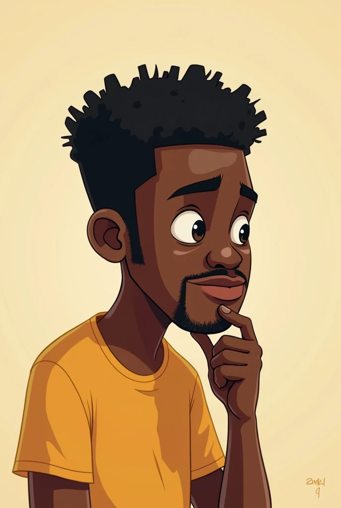 Create a cartoon of an African man thinking 