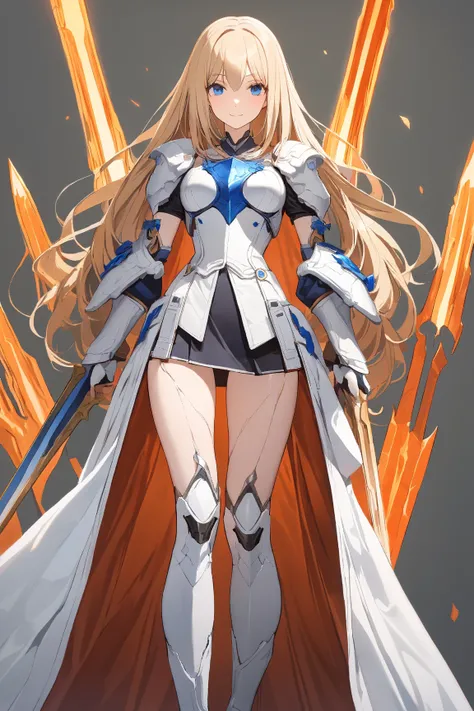 (gray background:1.3), No wind, character sprite, Break, 
1 girl, (cute face), elegant, Confident Look, light smile, 19 years old, Tall, 170 cm tall,, Standing, feet out of frame, blonde long hair, hime cut, blue eyes, (medium breasts:1.2), slim, white ele...