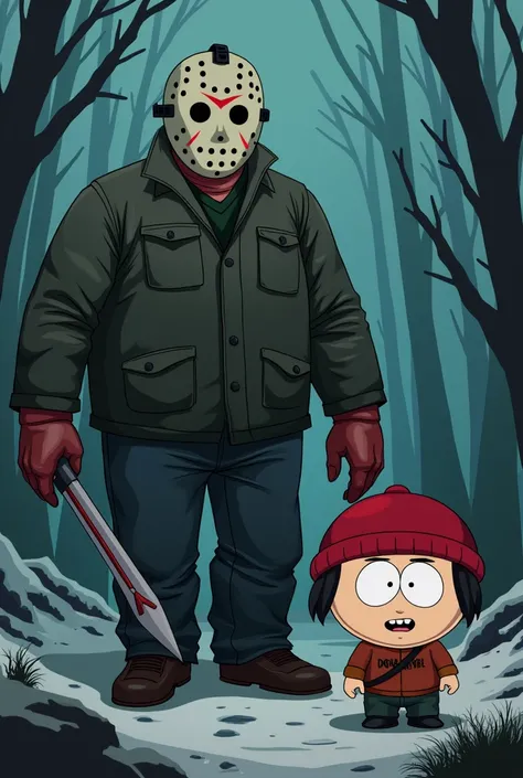 Jason du film "vendredi 13" fait equipe avec Eric Cartman du dessin animé "south park" 