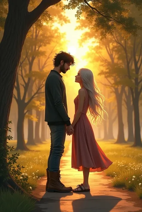 Carl and Lyra Holding Hands in the Quiet Park

The park is peaceful, the air thick with nostalgia and the soft whispers of the past. The setting sun bathes the scene in golden light, casting long shadows across the path where Carl and Lyra stand, hands int...