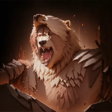 there is a Bear that is roaring its teeth and claws, angry Bear, owlBear, raging bugBear, 灰Bear, Wojtek Fuss, half 灰Bear Bear, portrait of anthropomorphic Bear, Fan Art,  dota 2 summary art ,  Alexey Egorov , Bear with scales, Dramatic, cinematically detai...