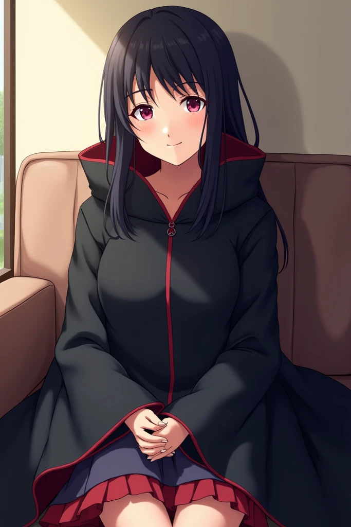 anime clothes akatsuki black hair smiling sitting