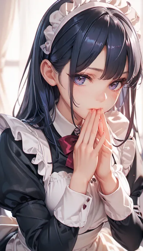 Anime Women,  maid outfit , Cover your mouth and nose with your hands, Point of View Shot