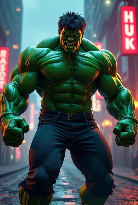   muscular teenage  (male) in hulk character , in neon theme  lighting , cinematic poster,