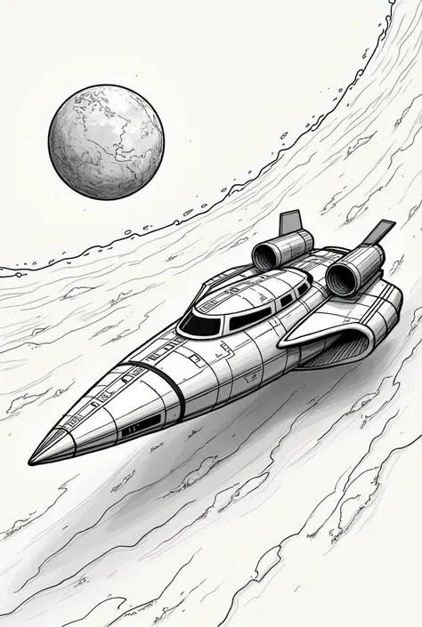 I want it no color, not a 3d just a manga style. Now generate an image of earth, sun and a alien spaceship (The Spaceship i want the front to be pointy , and the back where the exhaust) i want it unique but not weird looking 