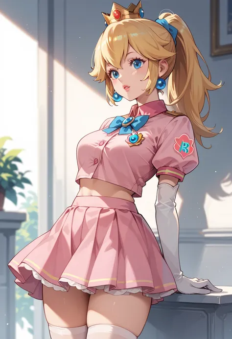 Princess Peach, mini skirt, uniform, ponytail 