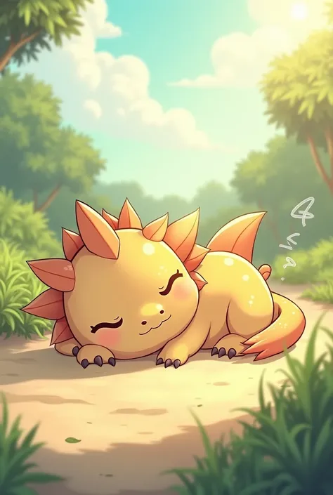 Anime character, dragon sleepy, Sunbath, funny, cute, Beige body 