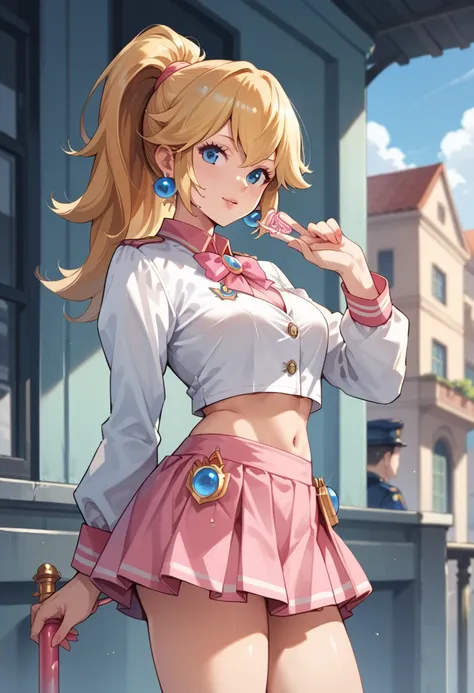 Princess Peach, mini skirt, uniform, ponytail, Vulcan salut