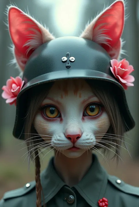 Adolf Hitler with helmet cat-girl pink cat ears with flowers

