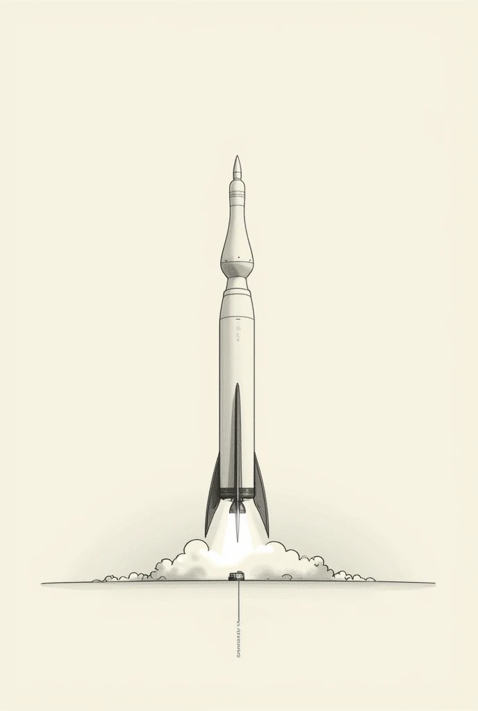 A drawing of a rocket. Tintin Moon Landing .  minimalistic outdoor lines