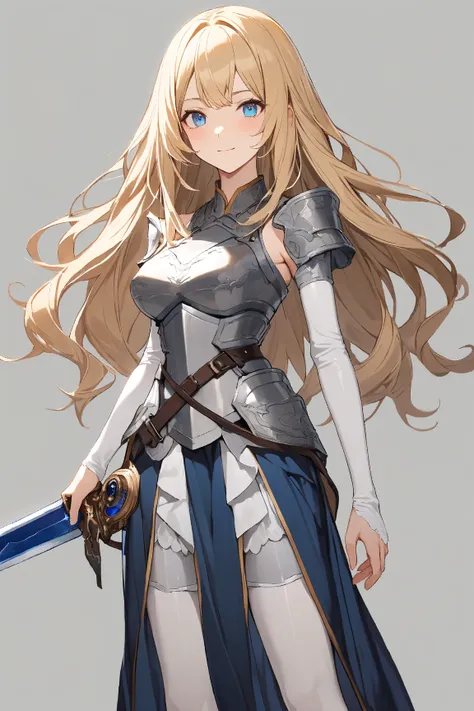 (gray background:1.3), No wind, character sprite, Break, 
1 girl, (cute face), elegant, Confident Look, light smile, 19 years old, Tall, 170 cm tall,, Standing, feet out of frame, blonde long hair, hime cut, blue eyes, (medium breasts:1.2), slim, white ele...