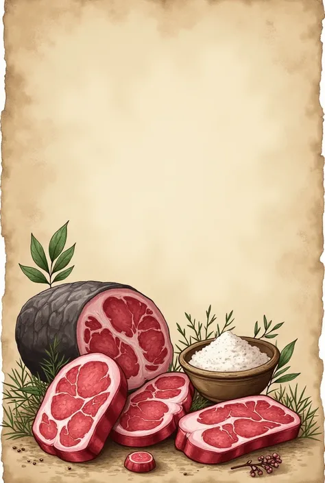 Medieval handwritten style salting image. Only meat, no decorations. 