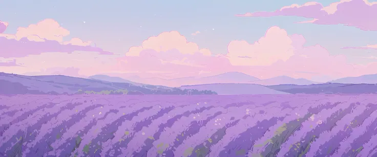 LAVENDER landscape , Pastel Purple Colors ,Ghibli ,Lofi ,cute