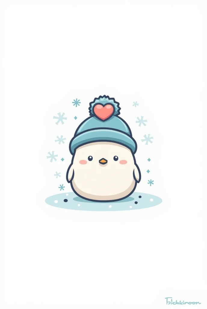 A minimalistic, clean-line logo featuring a stylized, cute, fluffy white bird wearing a blue hat with a heart symbol. The bird has big eyes and a small beak, exuding a charming and approachable personality. The hat, designed in a soft, rounded shape, sits ...