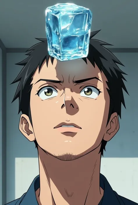 A man has ice cube on the roof of his mouth. For stiffy noseAnime pic look realistic.