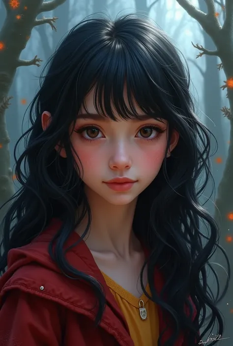 A beautiful, cool, playful, and shy Gryffindor girl with long black hair and black eyes. 