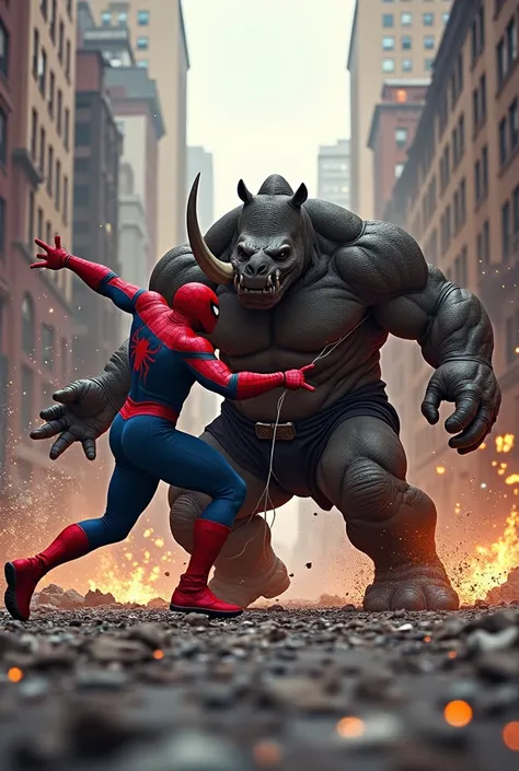  spider man  and rhino fight