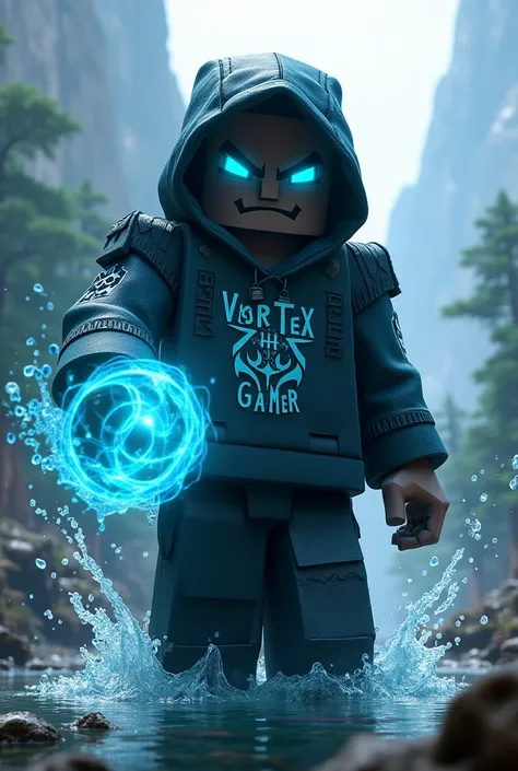 Minecraft character.Herobrine.a hoddie name epic vortex gamer.hand water