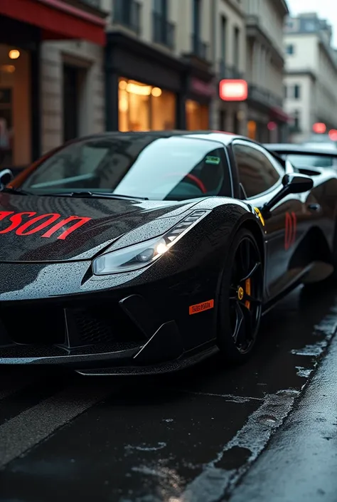 Create an image of black Ferrari which written godson 
