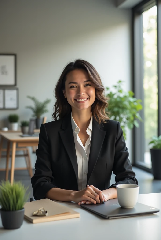 Smiling businesswoman confident and successful working in modern home office generated by artificial intelligence