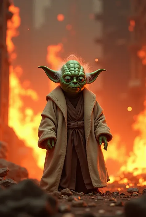 Master Yoda burning regardless of fire