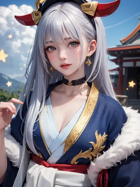 masterpiece， top quality，8k， Detailed Skin Textures ， detailed cloth texture，Beautifully detailed face， complex details， super detailed，Rei Ayanamiの肖像， Silver Hair，Red colored eyes， black headgear on the head,Pixieカット，Shining Skin Hair Ornaments, gold hair...