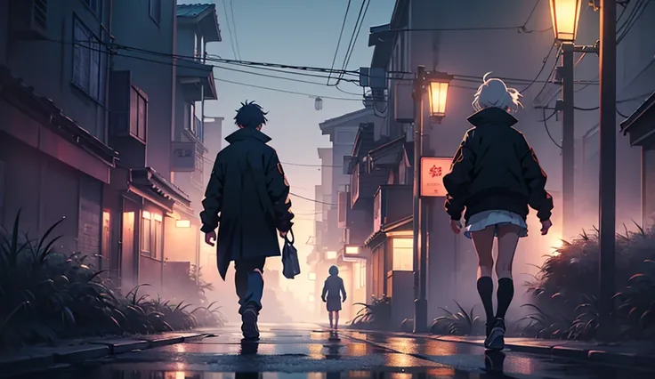 Foggy Night Walking Backward Girl Boy Anime 8K HD High Resolution Face Clear Hands Get Clear 