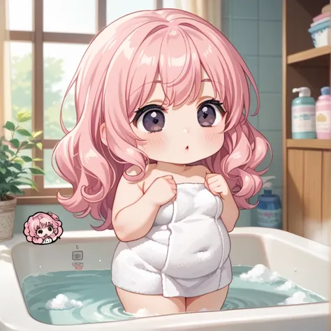 (1 Chibi Girl, Alone:1.3), cute,  Big Lowered Eyes , ( dark eyes:1.1), ( pastel pink hair :1.1), 

Half twin up，room，
Weight scaleに乗る，Weight scale， bath towel ，Roll up a towel and get on the ，panic, Surpriseした顔， chubby，
Gained weight，Surprise，whole body，

...