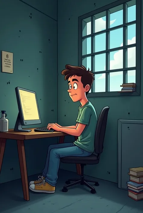 picture of animated programmer sitting in prison doing programming