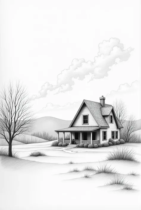 Create a very beautiful pencil landscape with logos and house