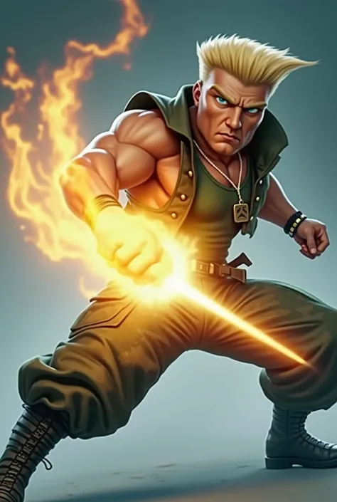 Guile is an imposing man ,  muscular and in excellent physical shape ,  reflecting his rigorous military training .  He has an iconic hairstyle in the shape of a “flattop”  (military court) blonde,  which has become one of his registered trademarks .  His ...