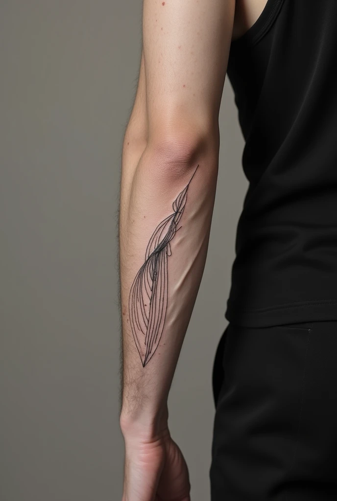 Create me a minimalist male tattoo with fine lines that takes up all the forearm 